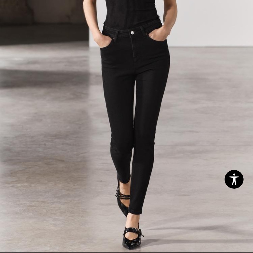 Zara Black Stretch Black High Waisted Jeans Sz 4